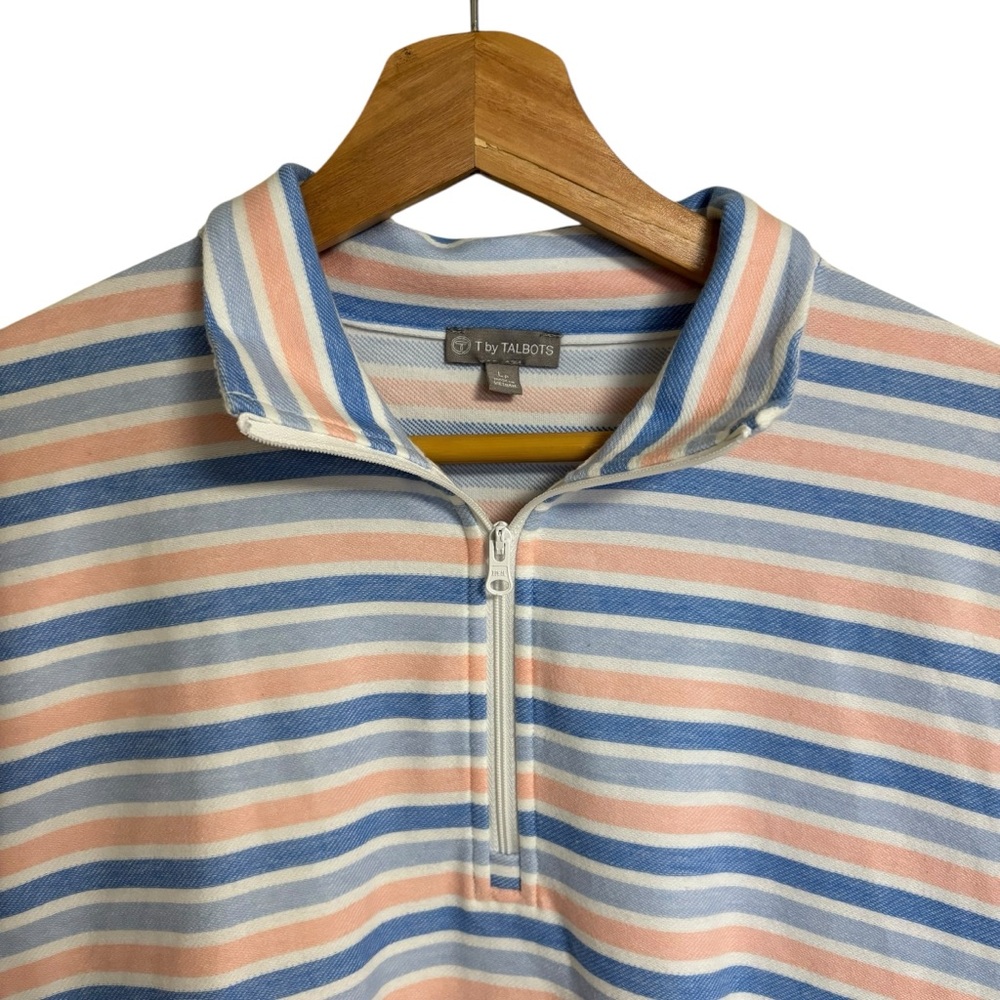 T by Talbots multicolor stripe 1/2 zip up weekend pullover sweater top size LP - Picture 3 of 12